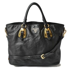 Prada shoulder bag tote black lamb leather strap